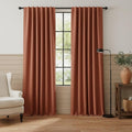 RYB HOME 100% Blackout Linen Textured Curtains 84 inches Long, Insulating Privacy Energy Saving for Bedroom Living Room Window Office Theater Dining Nursery, W 52 x L 84 in, Terracotta, 2 Panels