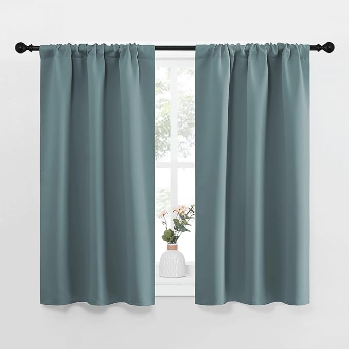 NICETOWN Greyish Blue Blackout Curtains Panels for Window, Thermal Insulated Rod Pocket Blackout Drapes/Draperies for Living Room (2 Panels, W34 x L45 inches)