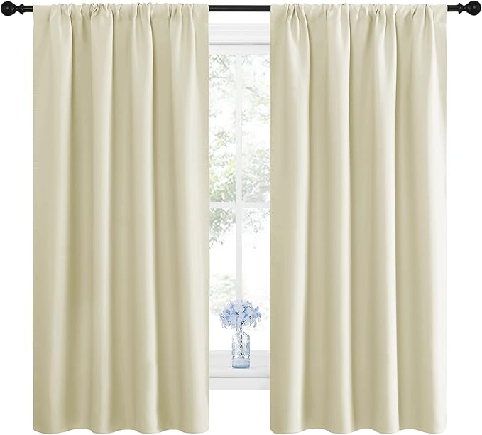 NICETOWN Blackout Curtains for Living Curtains, Room Darkening Window Curtain Panels, Easy-Care Solid Thermal Insulated Draperies/Drapes for Daughter Room (Beige, 2 Panels, 42 by 63)