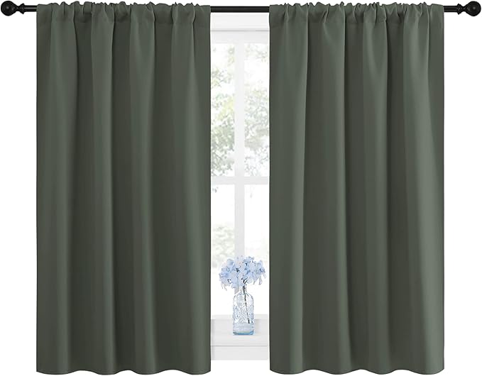 NICETOWN Bedroom Curtains Blackout Draperies - All Season Thermal Insulated Solid Rod Pocket Top Blackout Curtains/Drapes for Kid's Room (Dark Mallard, 1 Pair, 42 x 45 Inch)