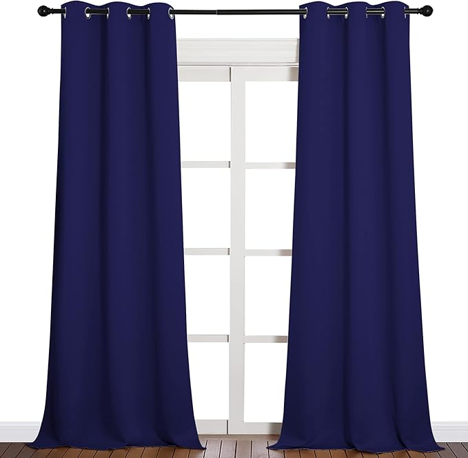 NICETOWN Window Drapes Long Curtains - Living Room Panels Grommet Top Window Treatment for Hall & Guest Room (Navy Blue, 42 inches Wide x 95 inches Long, 2 Pieces)