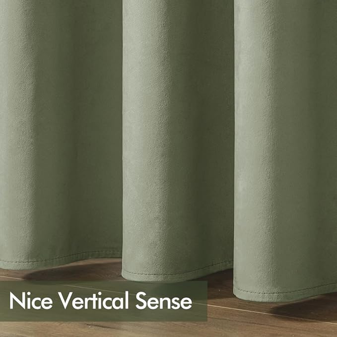 MIULEE Velvet Curtains Sage Green Elegant Grommet Curtains Thermal Insulated Soundproof Room Darkening Black Out Curtains/Drapes for Classical Living Room Bedroom Decor 52 x 108 Inch Set of 2