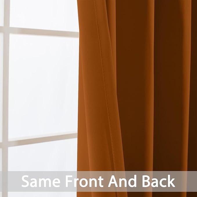 Yakamok Burnt Orange Curtains 84 Inches Length Blackout Curtain for Bedroom-Hallowmas Decor Orange Room Darkening Thermal Insulated Grommet Drapes for Living Room, 52W x 84L, 2 Panels