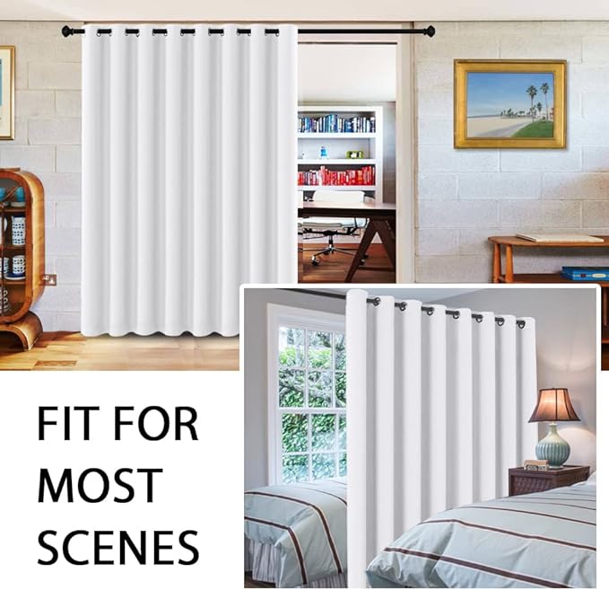 H.VERSAILTEX White Curtains for Sliding Glass Door Room Divider Curtains Noise Reduce Barrier Privacy Curtain Panel Portable Window Screen Sliding Partition, W120 x L96 inches/8' Tall by 10' Wide