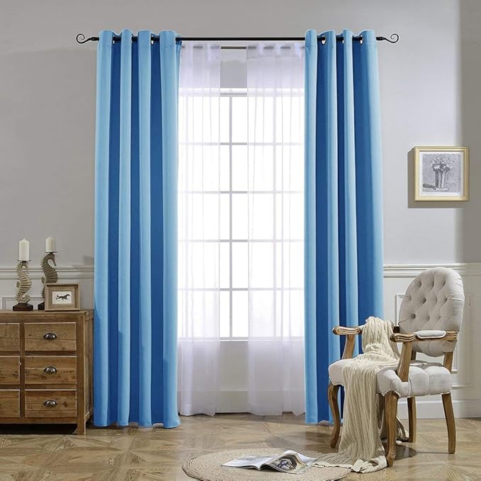 NICETOWN Sky Blue Blackout Curtains - Home Decor Window Treatment Ring Top Blackout Draperies Curtains for Living Room (2 Panels， 52 by 84， Blue)
