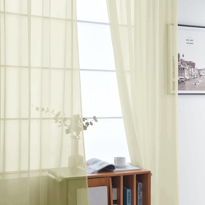 SpaceDresser Basic Rod Pocket Sheer Voile Window Curtain Panels Sage Green 1 Pair 2 Panels 52 Width 90 Inch Long for Kitchen Bedroom Children Living Room Yard（Sage Green, 52W x 90L）