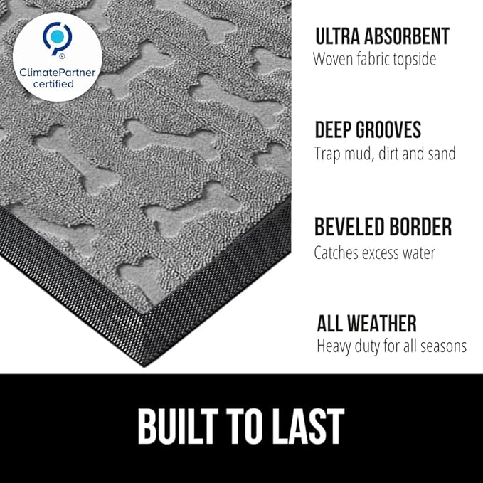 GORILLA GRIP 100% Waterproof All-Season WeatherMAX Doormat, US Designed Natural Rubber, Stain and Fade Resistant, Low Profile Indoor Outdoor Door Mats, Easy Clean Patio Mat, 29x17, Light Gray Bones