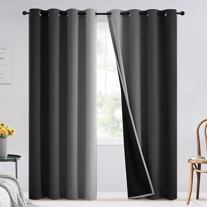 SimpleHome Blackout Curtains Ombre for Living Room,Room Darkening Black Curtains Set of 2 Panels Thermal Insulated Bedroom Curtains,52 x 84 Inch