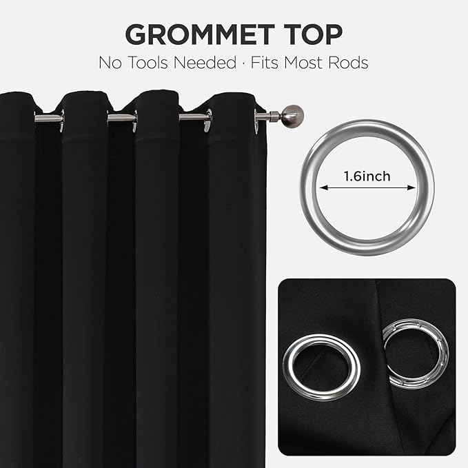 Joydeco Blackout Door Curtain for Doorway Privacy 78 Inches Long, Grommet Closet Curtain for Open Closet, Room Divider for Bedroom Living Room (Black, 40Wx78L, 1 Panel)
