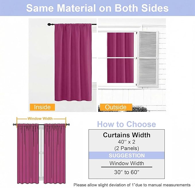 Simplebrand Ava Hot Pink Short Blackout Curtains for Bedroom 54 Inches Long 2 Panels Set, Solid Thermal Insulated, Energy Saving Window Treatment Curtains Blackout Drapes, W40 x L54 Inch
