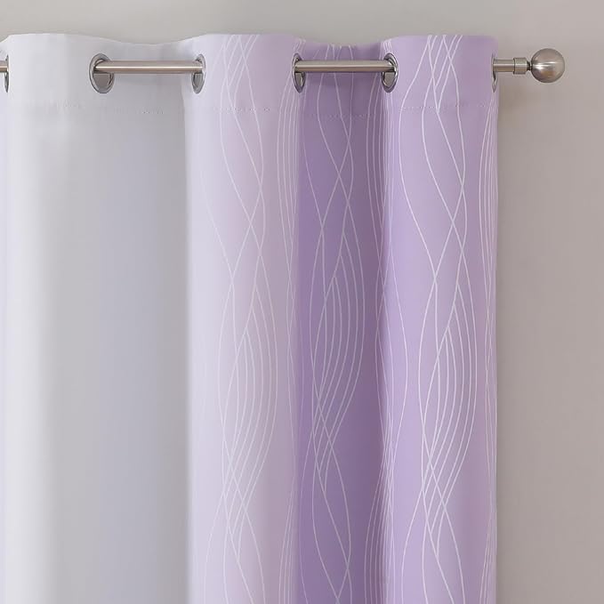 Estelar Textiler Lilac and Greyish White Ombre Blackout Curtains 45 Inch Length 2 Panels, Full Room Darkening Gradient Drapes for Kitchen, Thermal Insulated Grommet Short Curtains for Bathroom,42Wx45L