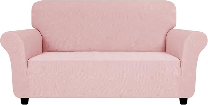 ZNSAYOTX Super Stretch Loveseat Covers (57"-70"), New Striped Love Seat Slipcover, Dogs Pet Friendly Anti-Slip Couch Protector Spandex Durable 2 Seater Fabric Sofa Cover (Rose, Loveseat)