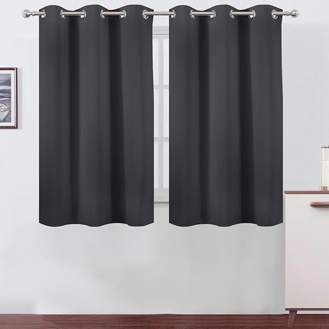 LEMOMO Dark Grey Blackout Curtains/38 x 54 Inch/Set of Two Panels Grommet Living Room Curtains