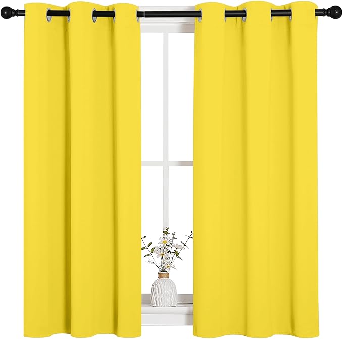NICETOWN Bedroom Curtain Panels Draperies, Thermal Insulated Solid Grommet Curtains/Drapes (Bright Yellow, 1 Pair, 34 by 45-inch)
