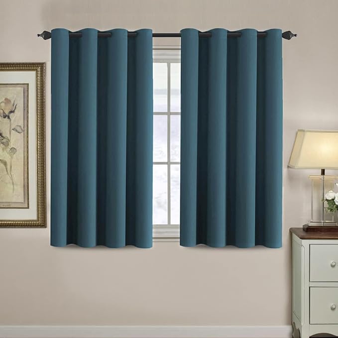 H.VERSAILTEX Blackout Curtain for Living Room Small Window Kitchen Blackout Curtains 45 inch Length Energy Saving Solid Grommet Blackout Drape, One Panel, Dark Teal, 52" W x 45" L