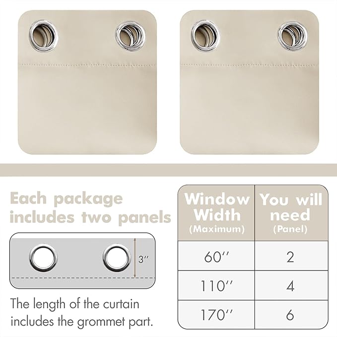 MIULEE Blackout Curtains 96 Inches Long for Bedroom Living Room Thermal Insulated Room Darkening Grommet Top Solid Light Blocking Drapery Set of 2 Window Panels Birch