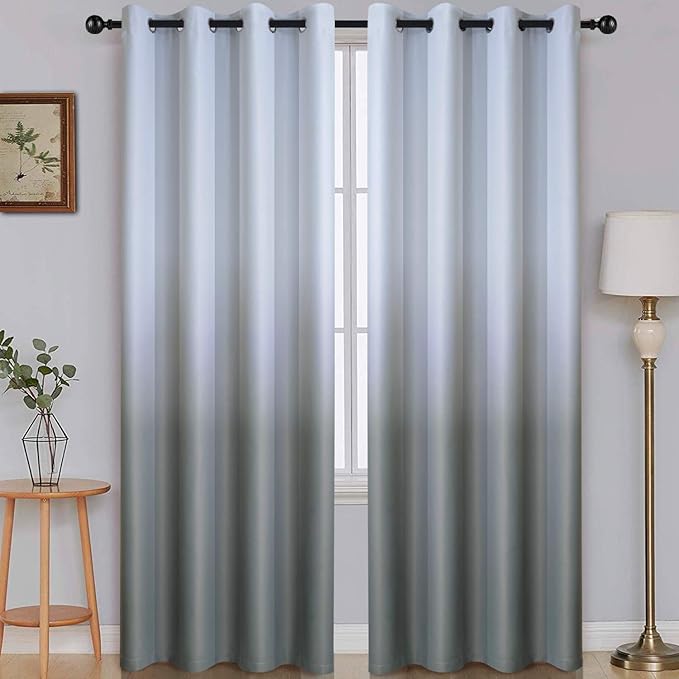 SimpleHome Ombre Room Darkening Curtains for Bedroom, Light Blocking Gradient Grey White to Grey Thermal Insulated Grommet Window Curtains Drapes for Living Room,2 Panels, 52x84 inches Length