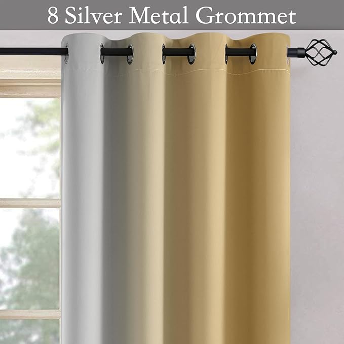 SimpleHome Ombre Room Darkening Curtains 63 inches Length for Bedroom,Grommet Gradient Light Blocking Beige Gradient Window Curtains for Living Room,2 Panels, 52x63 inches
