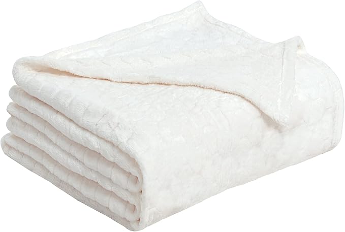 TOONOW Fleece Blanket Textured Fuzzy Plush Throw Blanket Twin Size 60" x 80", Super Soft Fluffy Bed Blanket Geometric Pattern Comfy Microfiber Flannel Blankets for Couch, Bed, Sofa, Cream White
