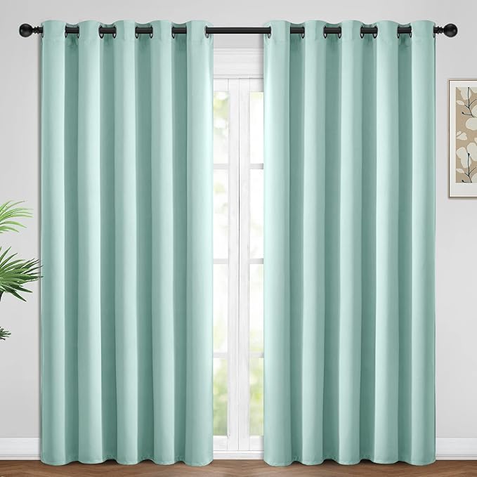 Yakamok Blackout Curtains Room Darkening Thermal Insulated Window Panels,Solid Grommet Top Drapes for Bedroom/Living Room(62Wx96L, Aqua, 2 Panels)