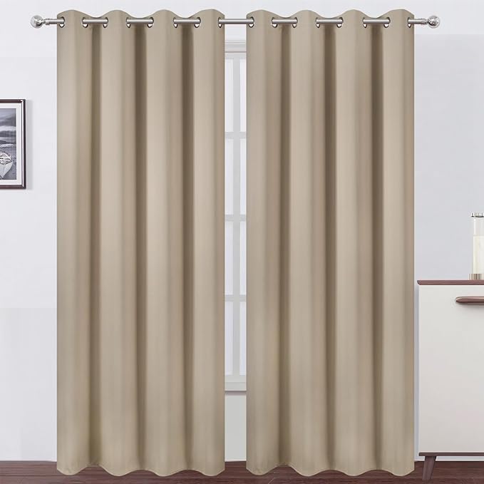 LEMOMO Blackout Curtains 66 x 84 inch/Khaki Curtains Set of 2 Panels/Thermal Insulated Room Darkening Bedroom Curtains