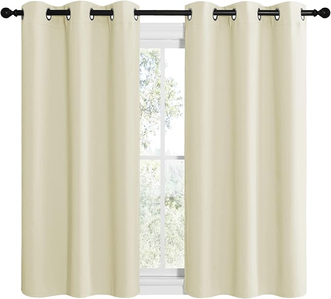 NICETOWN Kitchen Curtains for Decoration, Thermal Insulated Grommet Room Darkening Draperies/Panels for Laundry (Beige, 2 Panels, W42 x L50 inches)