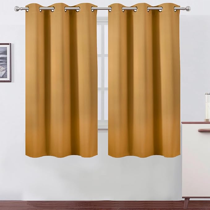 LEMOMO Mustard Yellow Thermal Blackout Curtains/38 x 63 Inch/Set of 2 Panels Room Darkening Curtains for Bedroom