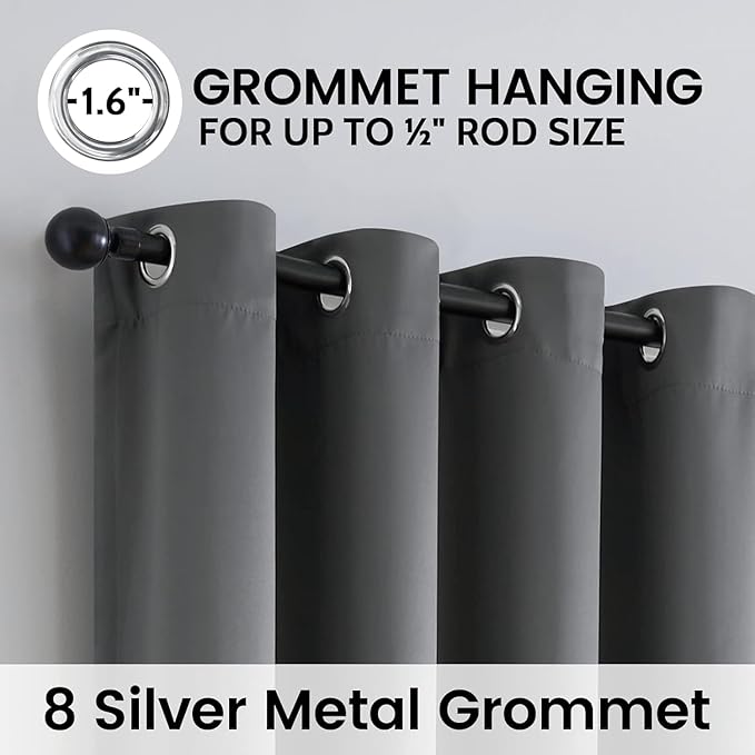 SimpleHome 100% Blackout Curtains for Bedroom,Thermal Insulated Grey Grommet Window Drapes Room Darkening Curtains for Living Room with Black Back,38 x 84 Inch,2 Panels