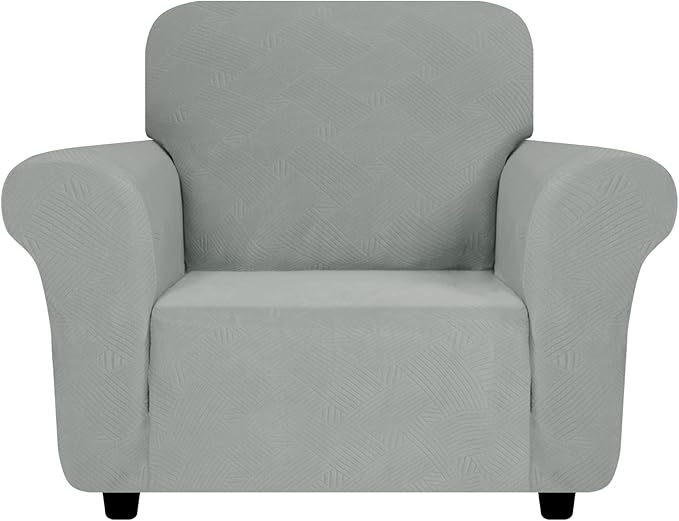 ZNSAYOTX Chair Cover with Arms (30"-47"), New Striped Sofa Chair Covers for Living Room, Dogs Pet Friendly Anti-Slip Chair Protector Spandex Armchair Slipcovers (Light Grey, Chair)