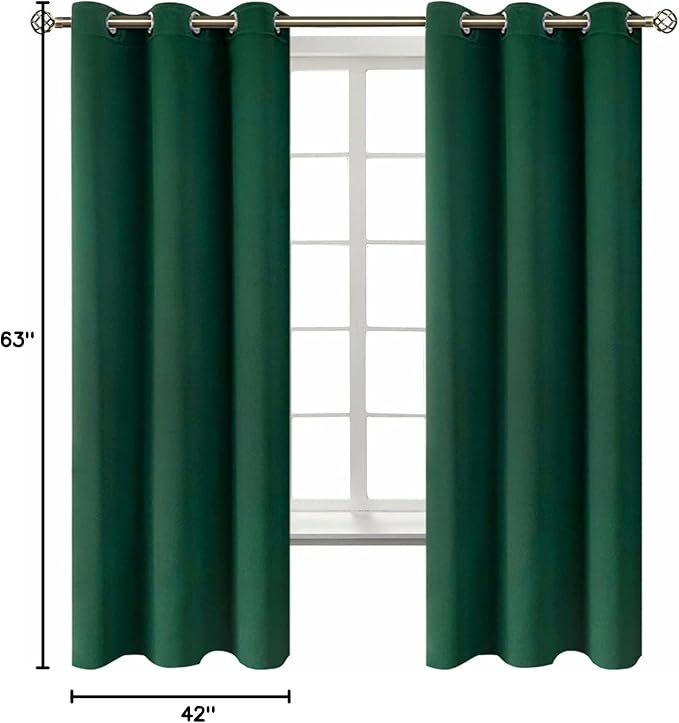 BGment Christmas Blackout Curtains - Grommet Thermal Insulated Room Darkening Bedroom and Living Room Curtains, Set of 2 Decorative Curtain Panels (42 x 63 Inch, Emerald Green)