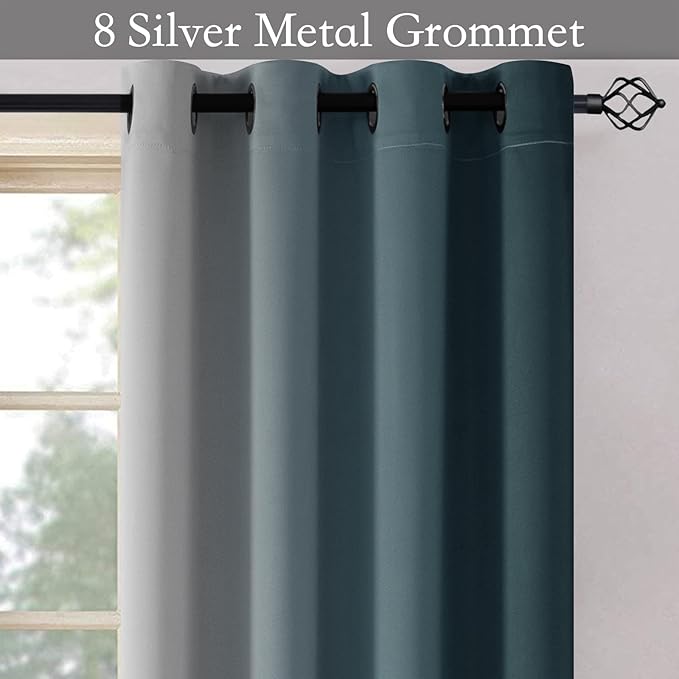 SimpleHome Ombre Room Darkening Curtains for Bedroom, Gradient Stone Blue to Grey White Light Blocking Thermal Insulated Grommet Window Curtain/Drapes for Living Room,2 Panels, 52x84 inches Length