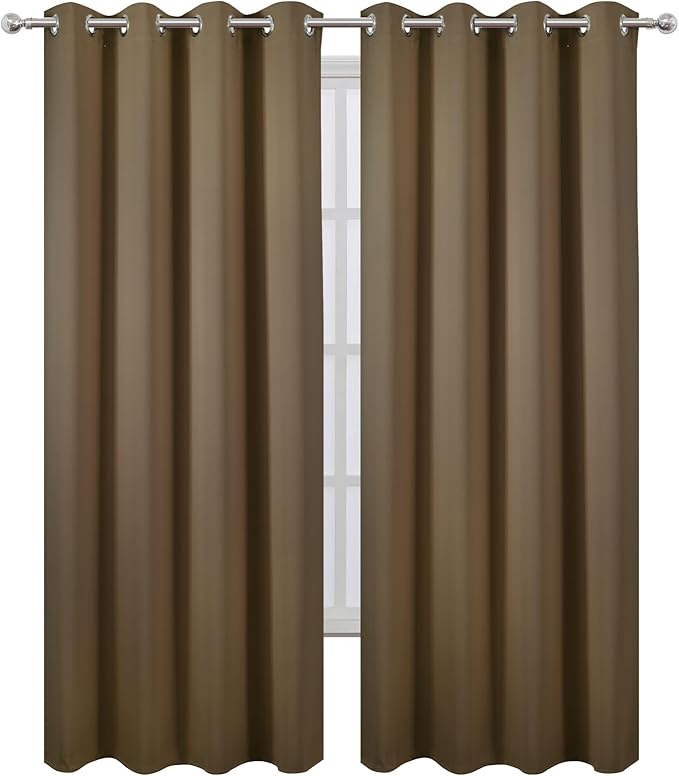 LEMOMO Blackout Curtains 52 x 108 inch/Brown Curtains Set of 2 Panels/Thermal Insulated Room Darkening Bedroom Curtains