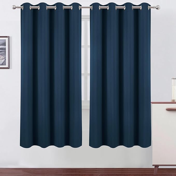 LEMOMO Blackout Curtains 66 x 72 Inch Long Navy Blue Curtains Set of 2 Panels Room Darkening Curtains for Bedroom and Living Room