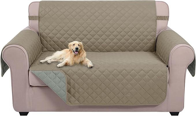 U-NICE HOME Loveseat Sofa Cover Reversible Couch Covers for 2 Cushion Couch for Dogs Furniture Protector Cover with Elastic Straps Water Resistant(Loveseat Small, Khaki/Light Grey)