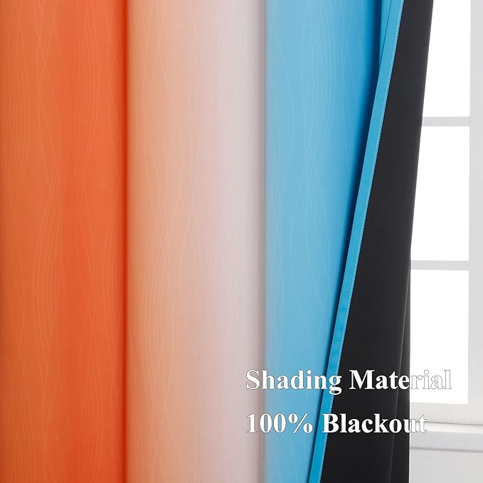 Ombre Orange and Blue Blackout Curtains 45 Inch Length 2 panels, Full Room Darkening Curtains for Bedroom, Thermal Insulated Gradient Drapes, Full Light Blocking Curtains with Grommet, 42x45 Inch