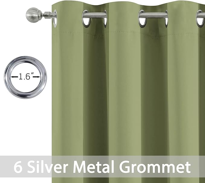 Yakamok Room Darkening Thermal Insulated with Grommet Window Curtain for Bedroom, 38Wx36L inch, Light Reducing Drapes for Living Room,Sage Green, 2 Panels