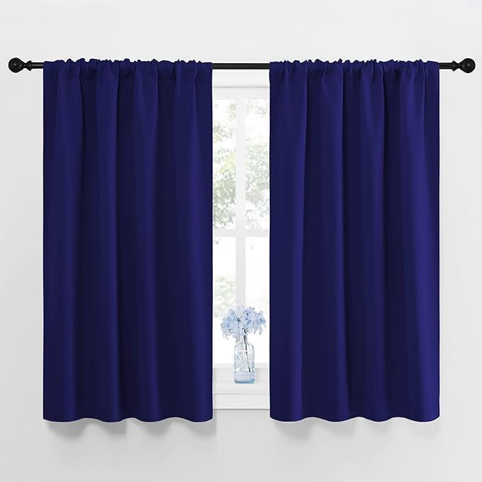 NICETOWN Navy Blue Curtains Blackout Draperies - Home Fashion Thermal Insulated Solid Drape Panels for Kid's Room, Privacy Window Dressing (1 Pair, 42 inches x 45-Inch)