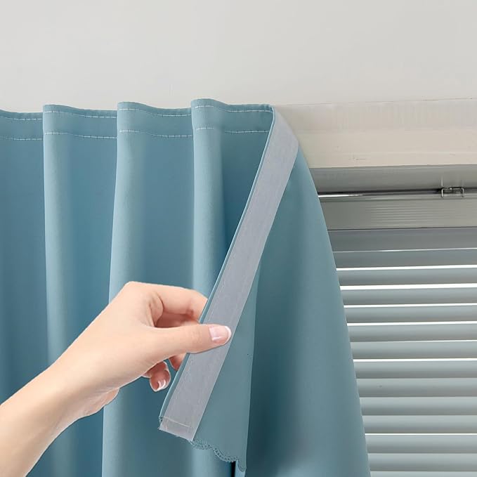 Self Adhesive Curtains, Black Out Shade for Window, Blackout Fabric Temporary Window Coverings Easy to Hang Curtains No Rod Needed, Use for Bedroom, Room, Kitchen, 35"W X 59"L, Lake Blue, 1 Panel