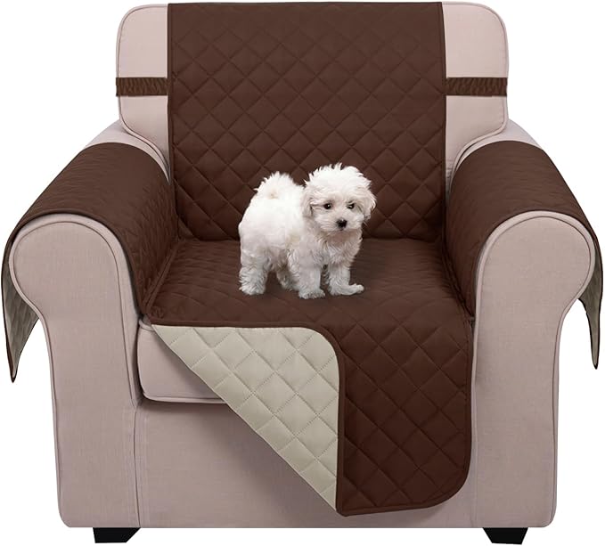 U-NICE HOME Recliner Chair Covers Reversible Chair Cover Pet Covers for Dogs with Elastic Straps Water Resistant Diamond Quilted (23''Armchair, Brown/Beige)