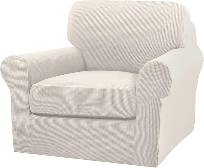 Turquoize 2 Piece Chair Covers for Living Room Armchair Couch Cover with Individual Cushion Covers Furniture Cover for Chairs Feature Jacquard Fabric (Chair, Ivory)