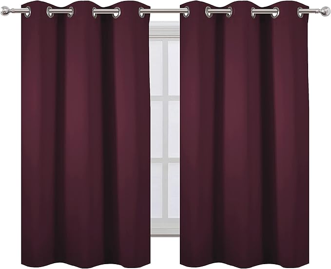 LEMOMO Burgundy Blackout Curtains 38 x 54 Inch Length/Set of 2 Curtain Panels/Thermal Insulated Room Darkening Blackout Curtains for Bedroom