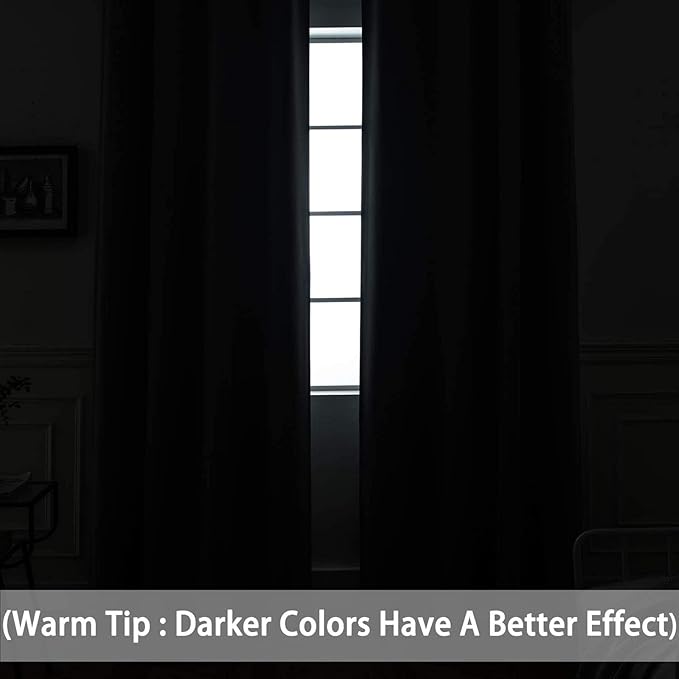 Yakamok Light Blocking Blackout Curtains， Thermal Insulated Room Darkening Drapes for Bedroom, Solid Grommet Top Window Curtains, 52x72 Inch, Dark Green, 2 Panels