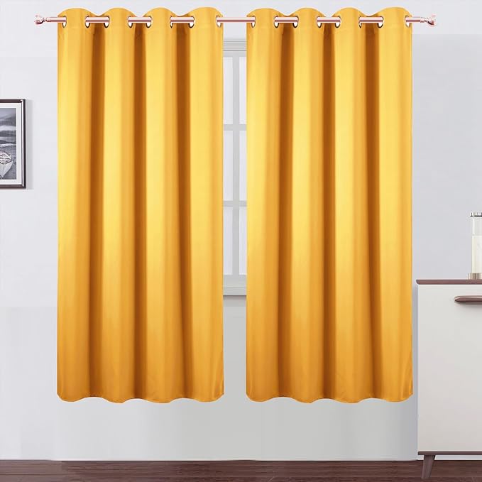 LEMOMO Blackout Curtains 66 x 72 Inch Long Yellow Curtains Set of 2 Panels Room Darkening Curtains for Bedroom and Living Room