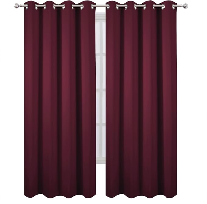 LEMOMO Blackout Curtains 52 x 120 Inch Long Burgundy Red Curtains Set of 2 Panels Room Darkening Curtains for Bedroom and Living Room