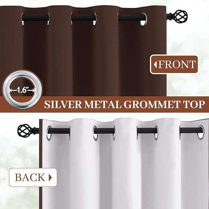 Yakamok Room Darkening 100% Blackout Curtains Grommet Window Treatments with 2 Thick Layers-Brown Thermal Insulated Drapes Set of 2 Panels for Bedroom Living Room 52 Inches by 96 Inches Length