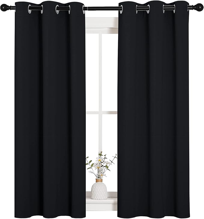 NICETOWN Blackout Draperies Window Curtain Panels, Autumn/Winter Thermal Insulated Solid Grommet Blackout Curtains/Drapes for Cafe (Set of 2, 34 inches by 54 inches, Black)