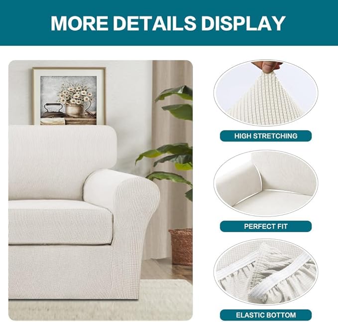 Turquoize 2 Piece Chair Covers Armchair Slipcovers for Living Room Armchair Sofa Cover with Individual Cushion Covers Feature Jacquard Fabric (Chair, Porcelain)
