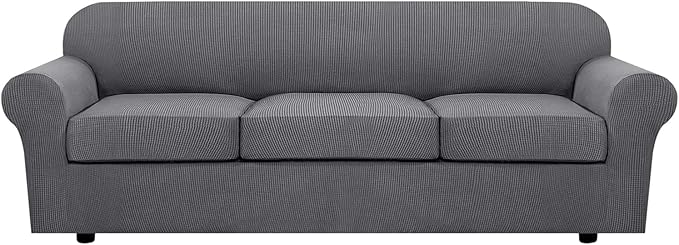 H.VERSAILTEX 4 Piece Stretch Sofa Covers for 3 Cushion Couch Covers for Living Room Furniture Slipcovers (Base Cover Plus 3 Seat Cushion Covers) Thicker Jacquard Fabric (Large Sofa, Grey)