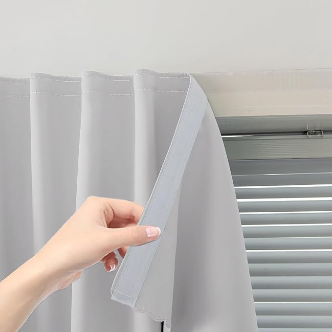 Blackout Curtains for Bedroom Sticky Curtain Blackout Window Cover Self Adhesive Curtains Rod No Drillng, 59" W X 96" L, Light Grey, 1 Panel