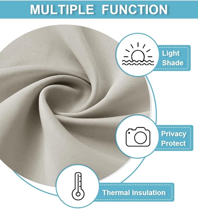 RYB HOME Curtains for Bedroom Living Room 63 inches Long, Thermal Insulated Privacy Rod Pocket Drapes for Nursery Office Home Theater, Width 34 by Length 63, Natural, 2 Panels